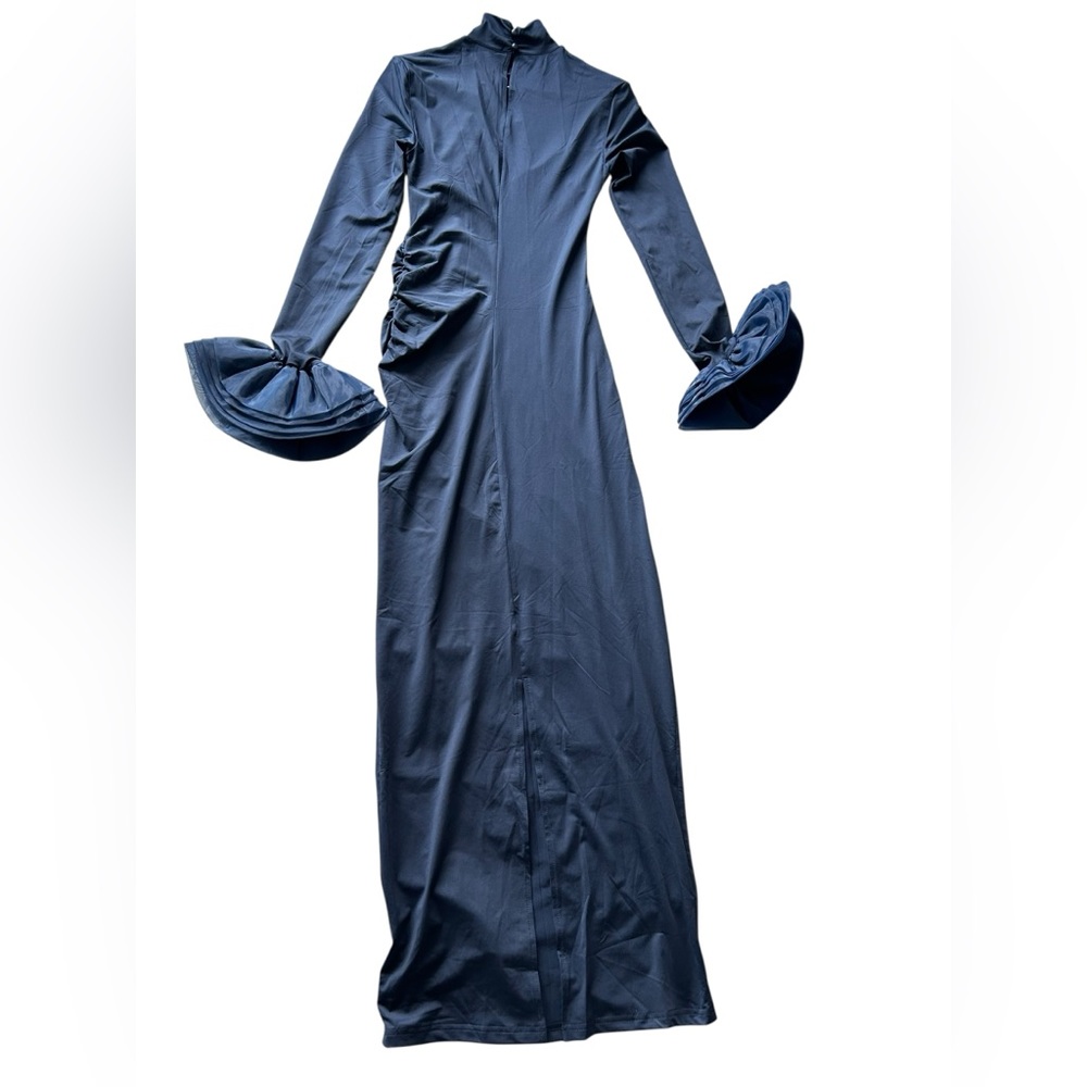 NWT Commense Elegant Ruffle Split Jersey Long Dre… - image 8